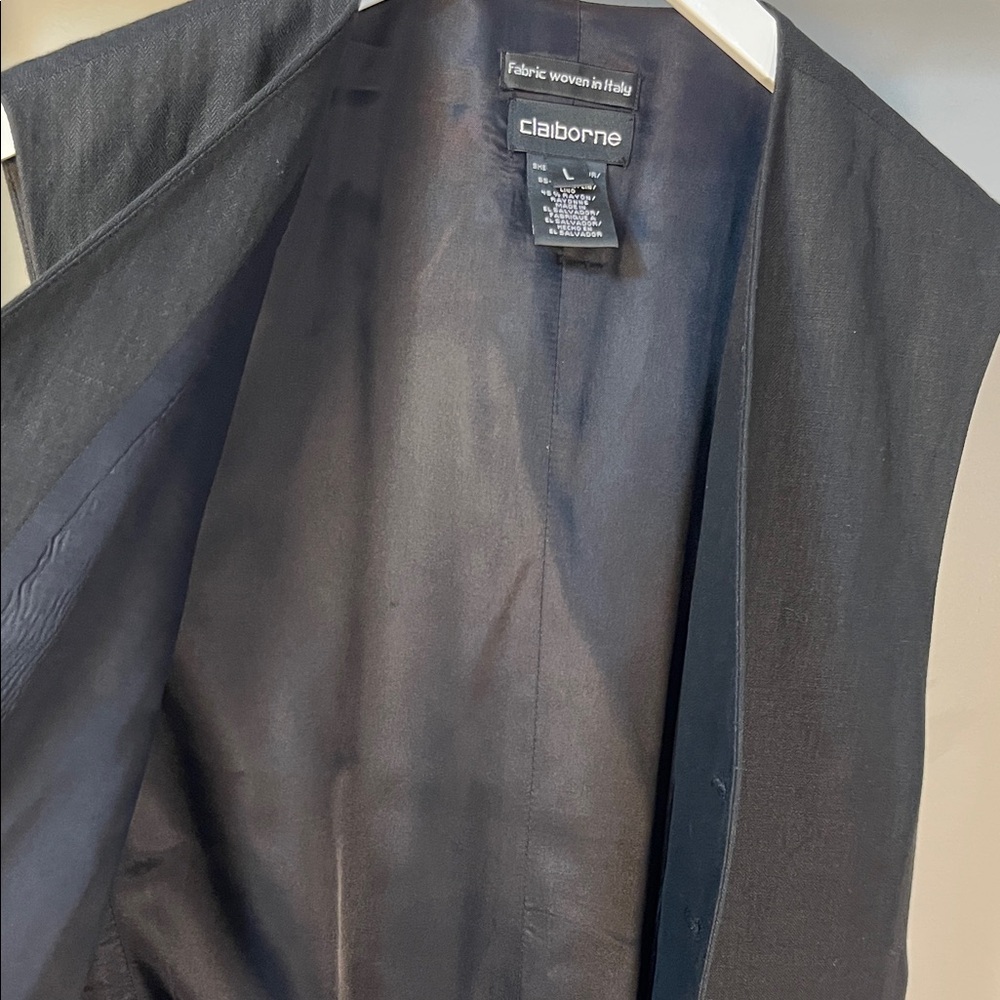 Claiborne Linen Blend Charcoal Black Men's Vest - Picture 4 of 12
